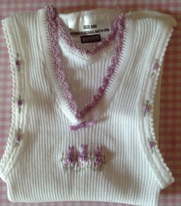 Di's Gifts of Elegance - Baby singlet hand embroidered