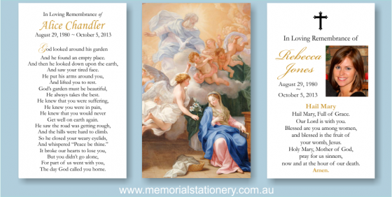 Memorial & Funeral Stationery Australia - Personalized Funeral Prayer Card printed in Australia