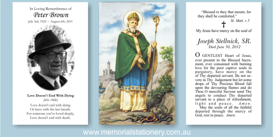 Memorial & Funeral Stationery Australia - Catholic Prayer Cards for funerals printed in Australia