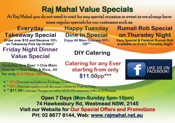 Raj Mahal Indian Restaurant - Westmead - Raj Mahal Indian Restaurant - Westmead, Parramatta, Harris Park, Merrylands